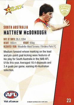 2012 Select Future Force #23 Matthew McDonough Back